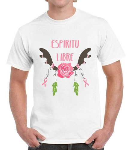 Remera De Hombre Con Frase Espiritu Libre Flores Lazos