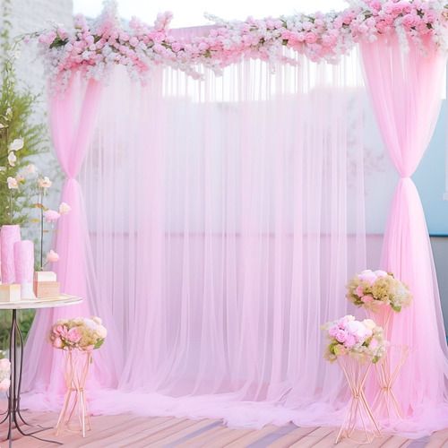 2pzs Cortinas De Malla Multicolor Decoración Boda Cumpleaños Color Rosa Claro