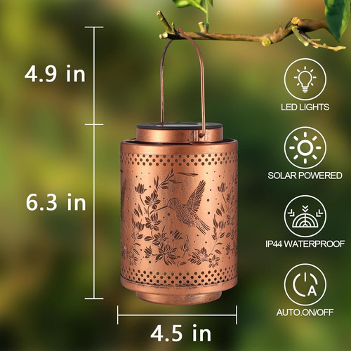 Linterna Solar Jardín Colgante Colibrí Led Impermeable Dorado