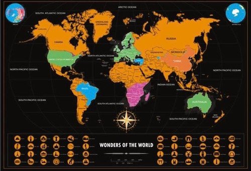 Mapamundi Para Raspar Scratch Mapa Maravillas Mundo 70x52