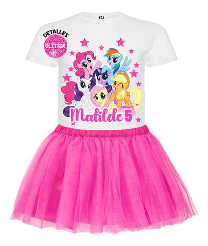 Disfraz Vestido My Litle Pony Personalizado Polera + Tutú Niñas Detalles Glitter Cumpleaños