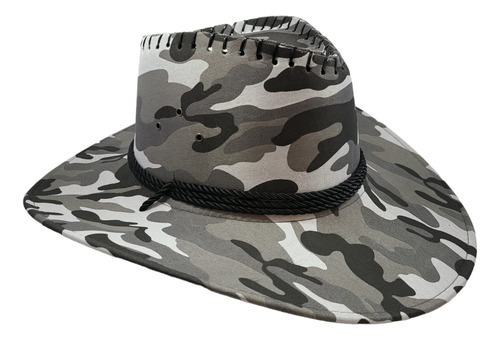 Sombrero Texano Camuflajeado Lazo Ala Grande Camu Ejercito Gris Único