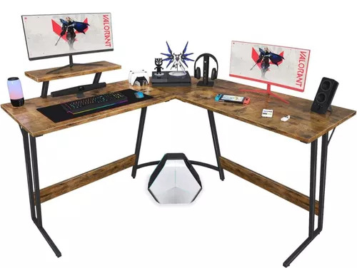 Escritorio Oficina Madera Minimalista En L (130 x 130 x 76cm), Multifuncional Moderno y Rustico, Base de Metal para Home Office, Casa y Oficina
