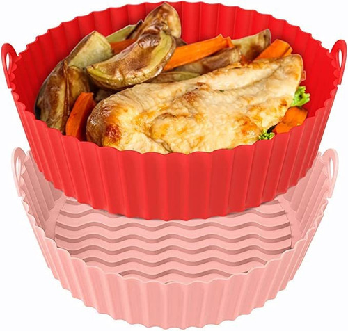 2pçs Forma Silicone Redondo Fritadeira 8.5in Air Fry C/alça
