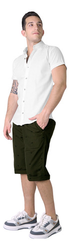 Med - Verde Militar - Bermuda Hombre Casual Recto Verde Giov