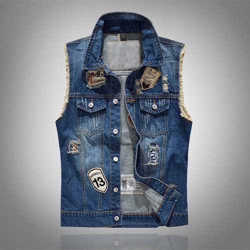K Chaleco De Mezclilla Moda Punk Con Bordado Para Hombre