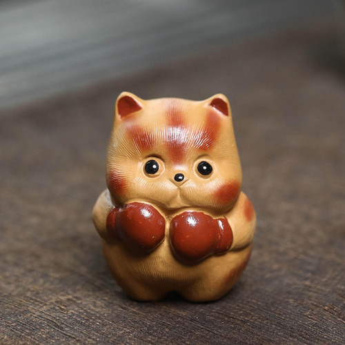 Té De Té De Arcilla Púrpura Gatito Esculturas Bandejas De