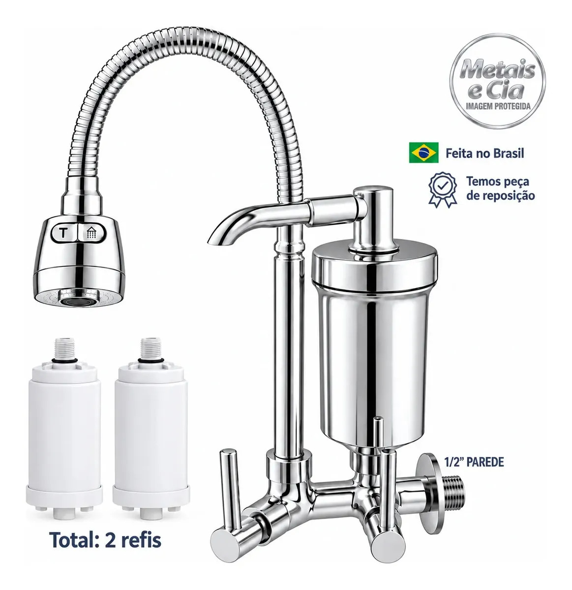 Torneira Para Cozinha Com Filtro Gourmet Flexivel 2 Jatos Cromada Bica Para Cozinha Flexivel