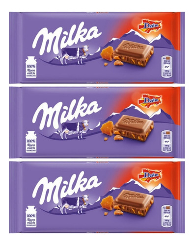 Kit 3 Chocolate Milka Daim - Com Cristais De Caramelo 100g