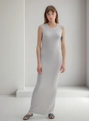 Vestido Liso Largo Tejido Gris Ash 13407224001113