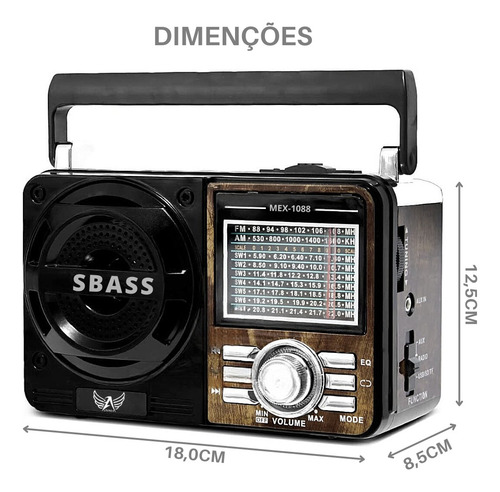 Rádio Avantpro FM AM SW Retro Portátil com Lanterna Tomada Pilha USB Bluetooth SD Pendrive Pen Recarregável – Radinho com Entrada Aux e Som Potente