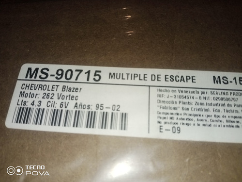 Empacadura Múltiple De Escape Ms-90715/chevrolet Blazer 262 