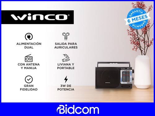 Radio Portatil Winco Am/fm W1231 Pilas Y Electrica Manija