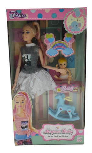 Imagen 1 de 1 de Fuqier Muñeca Articulada Niñera + Bebe Mecedor Vest Blanco