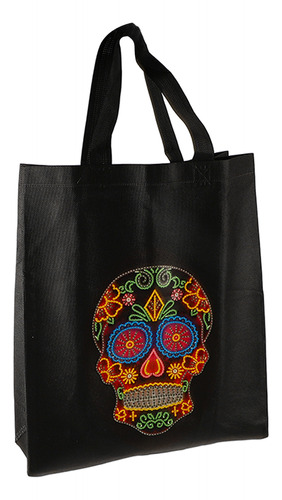 Bolso Para Pintar Con Strass, Diseño De Calavera Sobre Negro