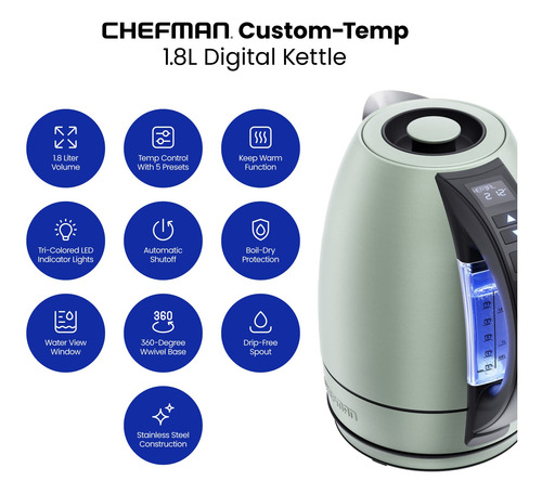 Tetera Eléctrica 1.8l Control Temperatura Led Verde