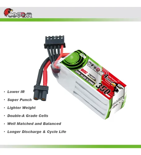 Coddar 2 Paquetes 4s 350mah Lipo 14,8v 80c Bateria Lipo Con