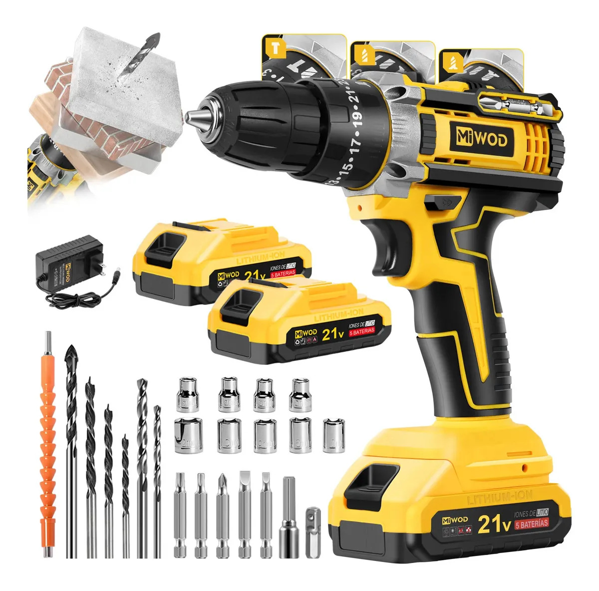 Imagen de Kit De Taladros Rotomartillos Inalámbrico 2 Baterías MiWOD dz99