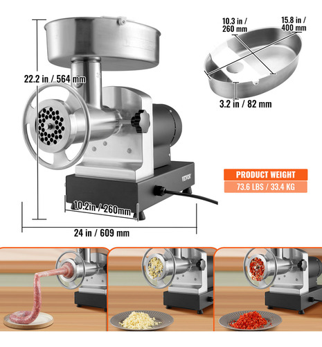 Vevor Molinos De Carne Eléctrico Desmontable 450kg/h 1100w