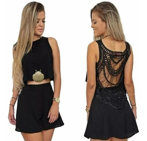 Cropped Com Renda Nas Costas Top Blusa Regata Moda 594c