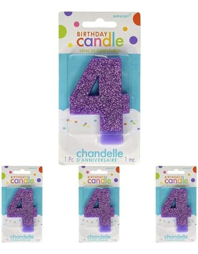 Vela De Cumpleaños Con Purpurina #4 | Morado | Suministros P