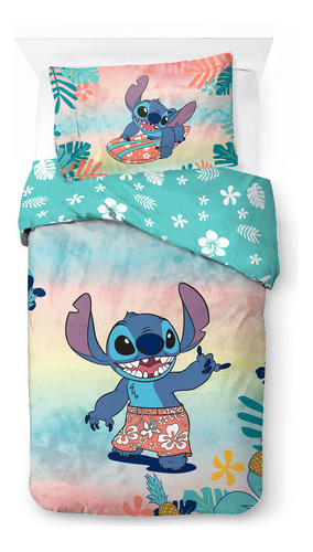 Edredon Lilo Y Stitch 2 Pz Para Individual O Matrimonial *sk Color Azul Claro