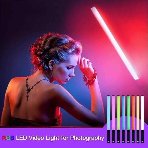 Bastão Luz Led 10w Q508a Rgb Bicolor Controle Remoto + Tripé Estrutura Preto