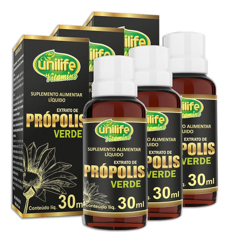 Kit 3 Extrato De Própolis Verde Unilife 30ml. Sabor Sem Sabor