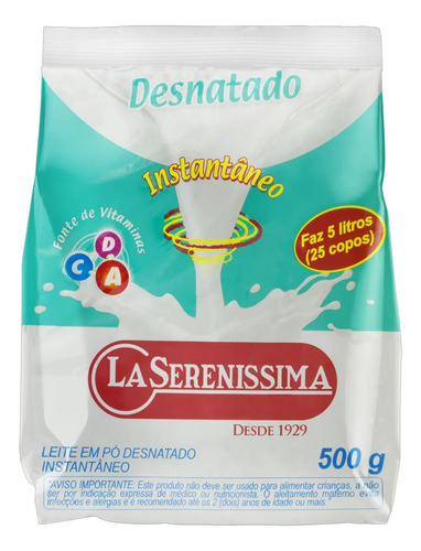 Leite Em Pó Desnatado Instantâneo La Serenissima Pacote 500g