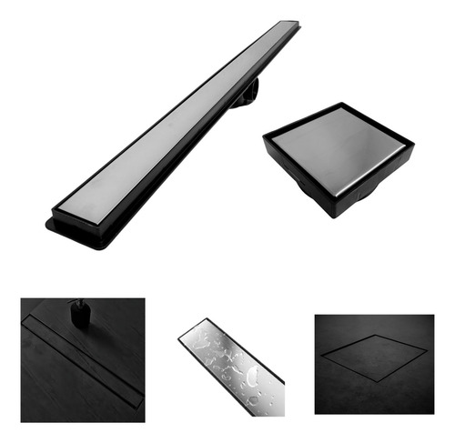 Kit Ralos De Banheiro Invisível 15x15 E 5x90 Inox 2em1 Preto