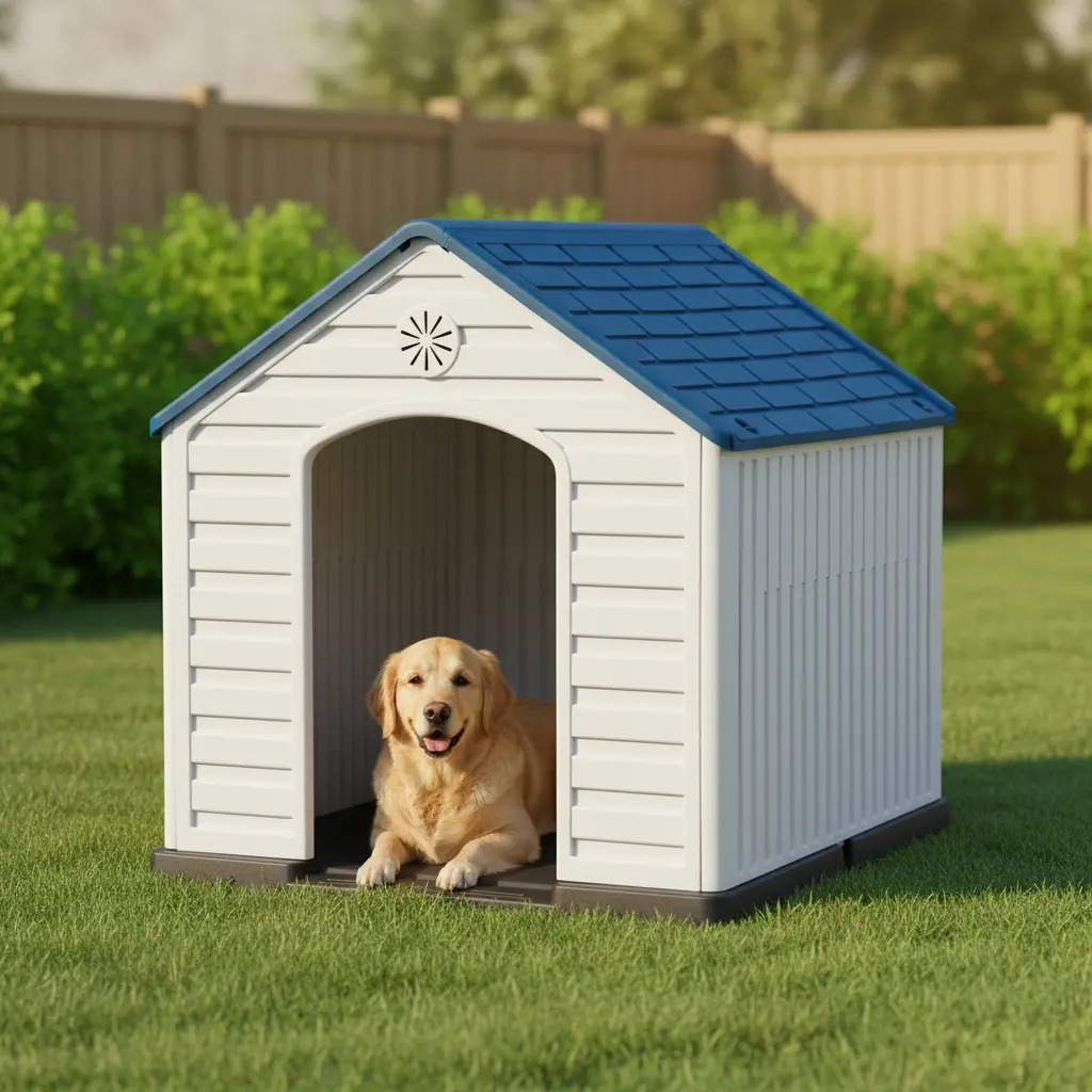 Casa Para Perro Grande Plástico Resistente Con Ventilación Azul