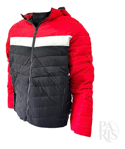 Campera Puffer Inflada Combinada Rojo/gris/negro - Hombre