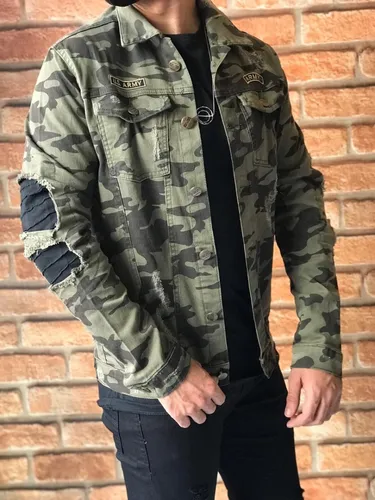 Jaqueta jeans store camuflada masculina