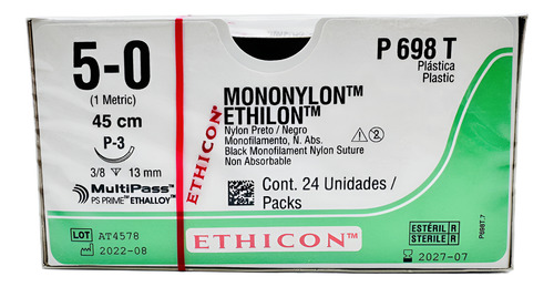Sutura Nylon 5-0. Ref: P698t. Caja Con 24 Pz. Ethicon.