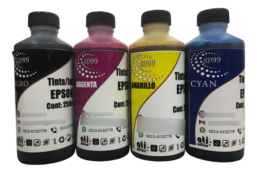 Tinta Pack Epson Ati Reenvasada 250ml 4 Colores Dye Sd99