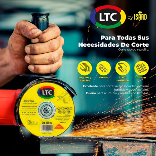 Imagen 4 de 9 de Disco De Corte 115 Mm 4 1/2 X 1.6 X 22.23 - 20 Unidades Ltc