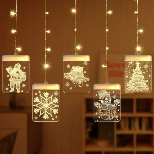 Luzes de cortina de Natal com pingente 3D, corda LED [u]