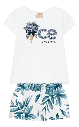 Conjunto Menina Infantil Blusa E Shorts Bermuda Milon Verão