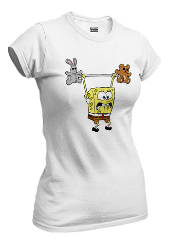 Playera Negra Dama Bob Esponja Gym Pesas Mujer
