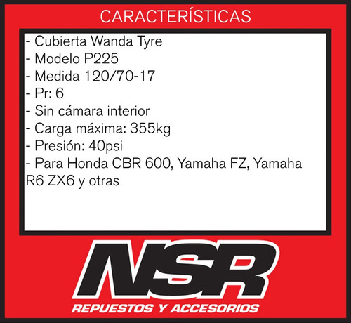 Cubierta 120 70 17 6pr Honda Cbr 600 Yamaha R6 Zx6 Nsr Motos