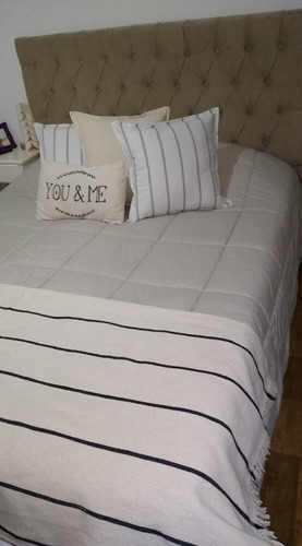 Imagen 3 de 9 de Manta / Pie De Cama Telar 1.50x1.90 Crudo Con Rayas - Tigre