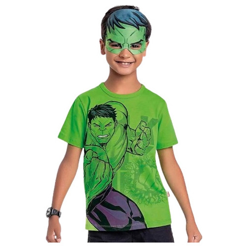 Camiseta Hulk Com Máscara Fakini 03586 Tam 4 À 10