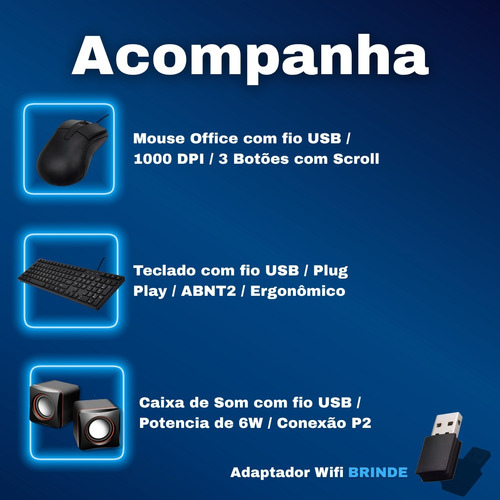Pc Completo Intel I3 8gb Ssd 240gb Monitor 15 E Caixa De Som