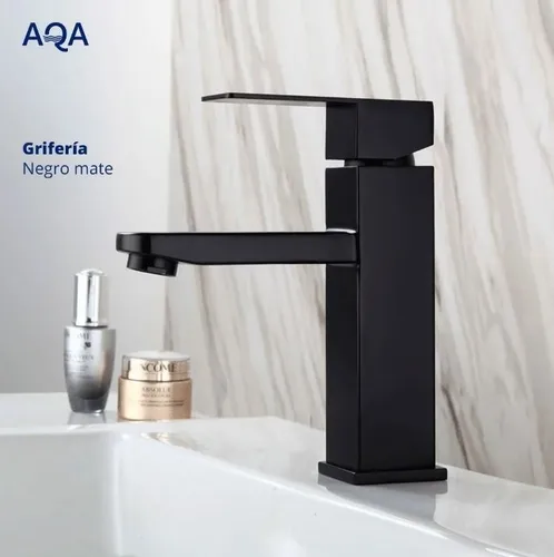 Griferia Para Lavamanos Cuadrada Negro Mate De 18 Cm