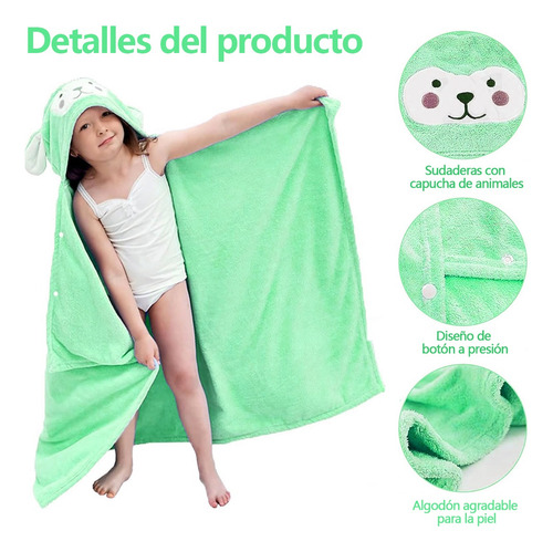 Toalla De Baño Con Capucha De Dibujos Animados Para Niños Verde