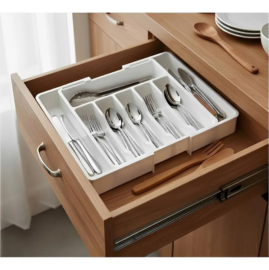 Organizador De Gavetas Porta Talheres Extensível Universal Branco
