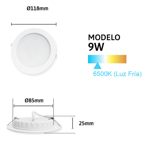 Jwj 15pcs 9w Lámpara Led Redonda Empotrable Luz Blanca