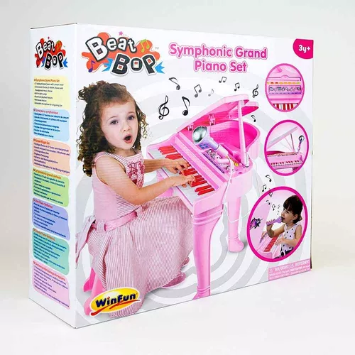 Piano Teclado Infantil C/ Microfone E Banquinho Rosa Inmetro Cor Rosa  Voltagem 0