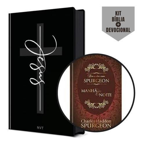Box Bíblia Preta Jesus Nvt + Livro Devocional Spurgeon