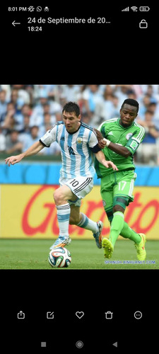Jersey Adidas Argentina Mundial Brasil 2014 Talla S Messi (Usado)